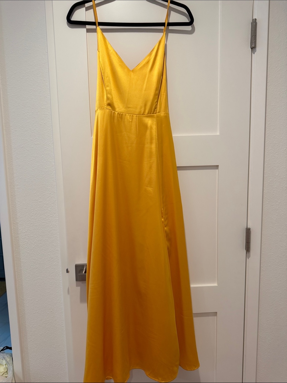 Lulu's Sunny Yellow Satin Maxi Slip Dress